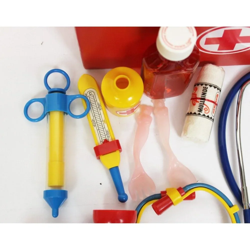 Doctor Medicus Kid Med Kit Box Medicine Pretend Play Vinyl Fold Out Storage Case